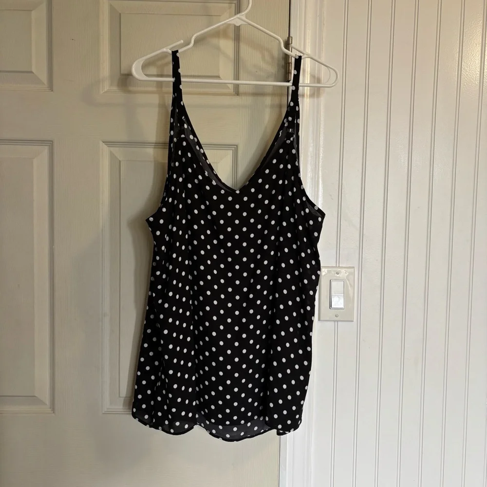 Torrid Georgette V Neck Racerback Black Camisole Cami Polka Dots Chiffon